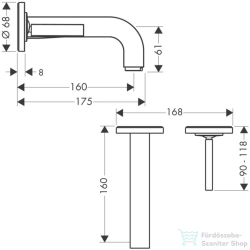 Hansgrohe AXOR Citterio falsík alatti mosdó csaptelep 16 cm-es kifolyóval,polírozott vörös arany hatású 39113300