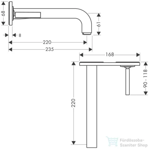 Hansgrohe AXOR Citterio falsík alatti mosdó csaptelep 22 cm-es kifolyóval,szálcsiszolt arany hatású 39115250