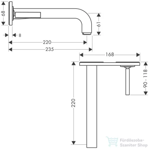 Hansgrohe AXOR Citterio falsík alatti mosdó csaptelep 22 cm-es kifolyóval,szálcsiszolt vörös arany hatású 39115310