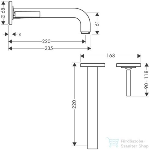 Hansgrohe AXOR Citterio falsík alatti mosdó csaptelep 22 cm-es kifolyóval,szálcsiszolt arany hatású 39116250