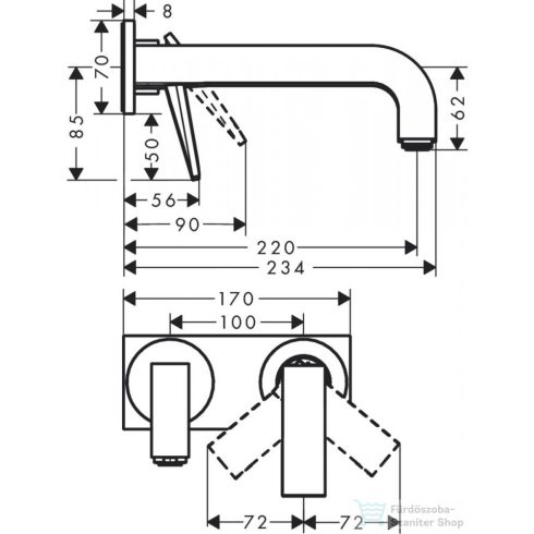 Hansgrohe AXOR CITTERIO falsík alatti mosdó csaptelep 22 cm-es kifolyóval,nem zárható leeresztővel,szálcsiszolt vörös arany hatású 39119310