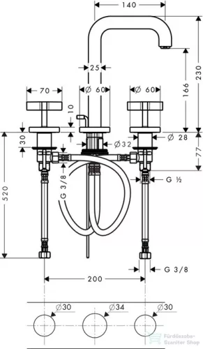 Hansgrohe AXOR CITTERIO 3 üléses mosdó csaptelep automata leeresztővel,szálcsiszolt vörös arany hatású 39133310