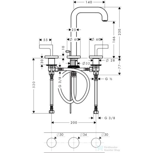 Hansgrohe AXOR CITTERIO 3 üléses mosdó csaptelep automata leeresztővel,szálcsiszolt nikkel 39135820