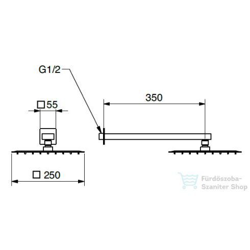 Bugnatese 25x25 cm-es szögletes fejzuhany 35 cm-es zuhanykarral,Matt fekete 39137NE