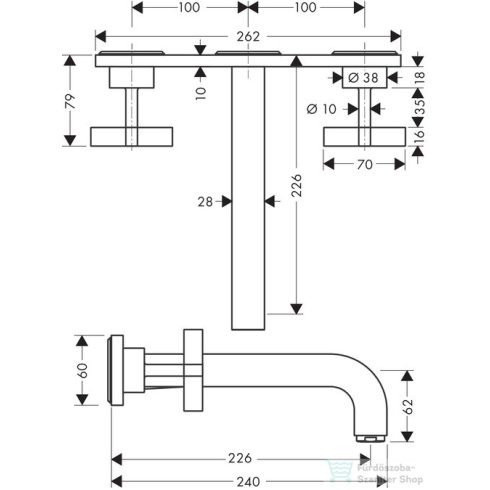 Hansgrohe AXOR CITTERIO falsík alatti mosdó csaptelep 22,5 cm-es kifolyóval,alaptest nélkül,szálcsiszolt sárgaréz hatású 39144950