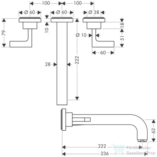 Hansgrohe AXOR Citterio falsík alatti mosdó csaptelep 22,2 cm-es kifolyóval,polírozott arany hatású 39147990