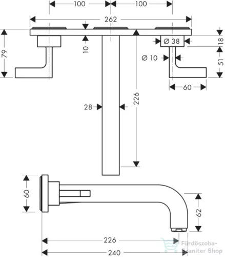 Hansgrohe AXOR Citterio 3-lyukú, falsík alatti fordítókaros mosdócsaptelep takarórozettákkal és hosszú kifolyóval DN15, króm  39148000