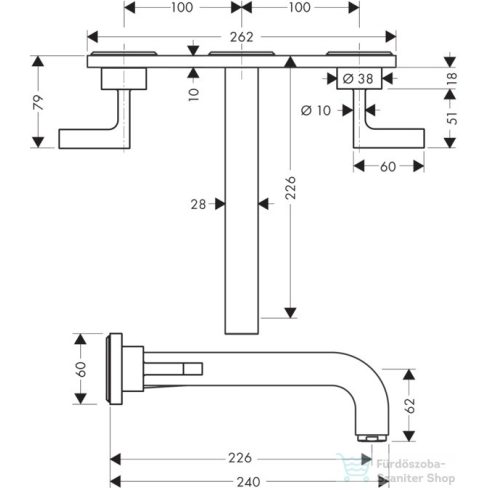 Hansgrohe AXOR Citterio falsík alatti mosdó csaptelep 22,6 cm-es kifolyóval,szálcsiszolt arany hatású 39148250