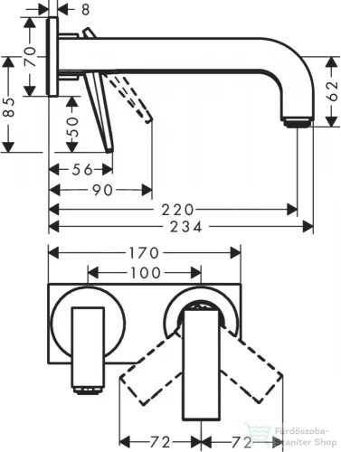 Hansgrohe AXOR CITTERIO falsík alatti mosdó csaptelep 22 cm-es kifolyóval,nem zárható leeresztővel,rombuszmetszéses fogantyúval,szálcsiszolt arany hatású 39171250