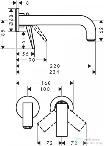 Hansgrohe AXOR CITTERIO falsík alatti mosdó csaptelep 22 cm-es kifolyóval,rombuszmetszéses fogantyúval,nem zárható leeresztővel,rozsdamentes acél hatású 39181800