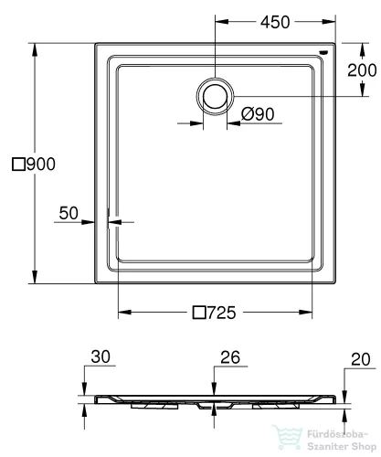 Grohe akril zuhanytálca 90x90 cm 39301000