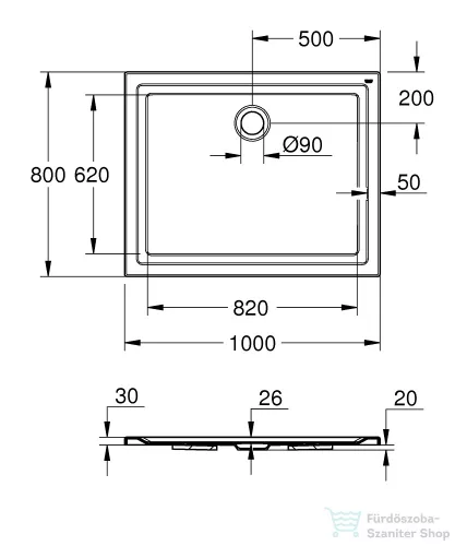 Grohe akril zuhanytálca 80x100 cm 39306000