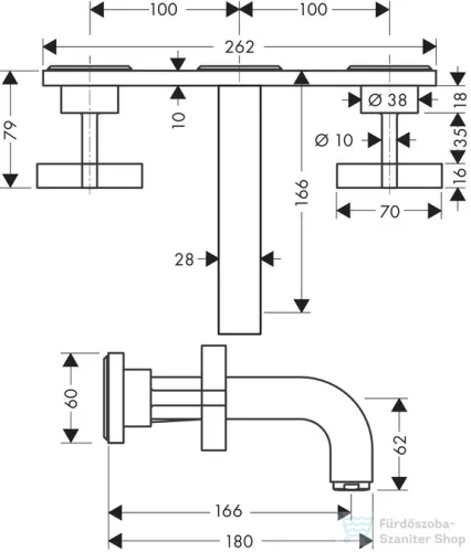 Hansgrohe AXOR CITTERIO falsík alatti mosdócsaptelep 166 mm-es kifolyóval,nem zárható leeresztővel, króm 39314000