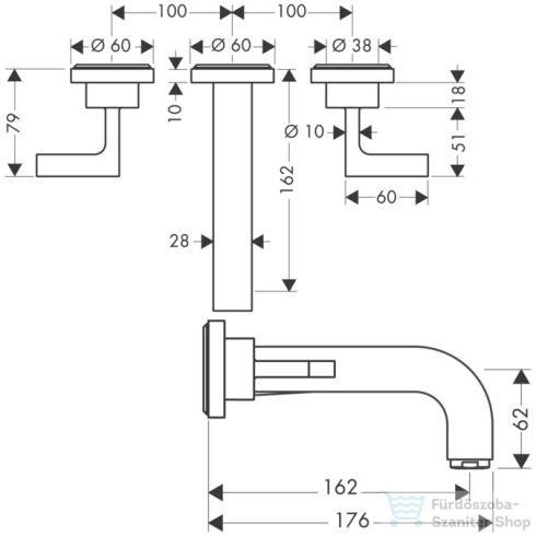 Hansgrohe AXOR Citterio falsík alatti mosdó csaptelep 16,2 cm-es kifolyóval,polírozott arany hatású 39315990