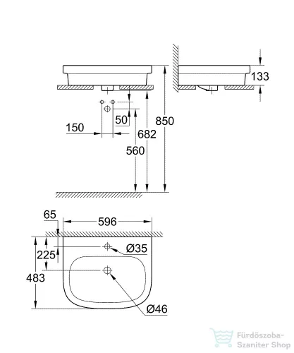 Grohe Euro Ceramic 60 pultra ültethető mosdó Pureguard bevonattal 3933700H
