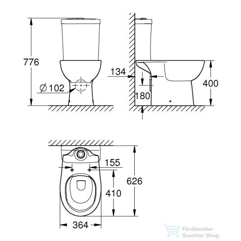 Grohe Bau Ceramic perem nélküli,hátsó kifolyású monoblokkos wc,fehér 39349000