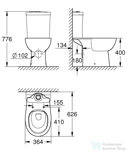 Grohe Bau Ceramic perem nélküli,hátsó kifolyású monoblokkos wc,fehér 39349000