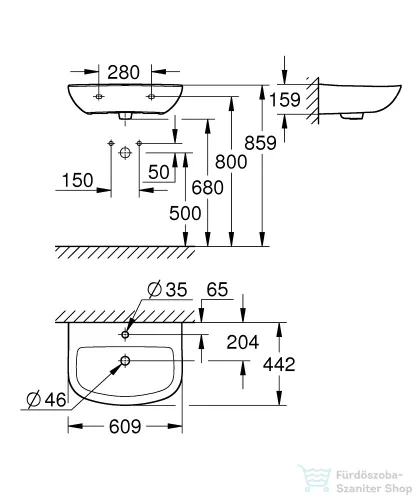 Grohe BAU CERAMIC 61x44,2 cm-es mosdó,fehér 39421000