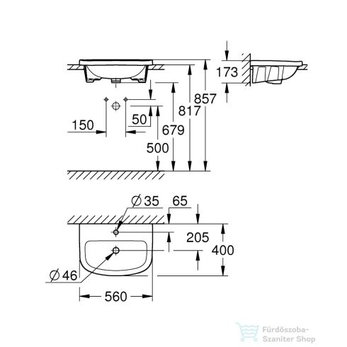 Grohe BAU CERAMIC 56x40 cm-es beépíthető mosdó,fehér 39422000