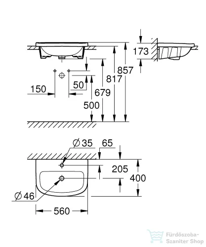 Grohe BAU CERAMIC 56x40 cm-es beépíthető mosdó,fehér 39422000
