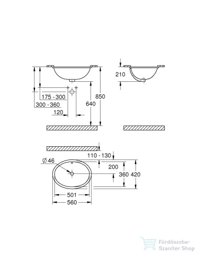 Grohe BAU CERAMIC 56x42 cm-es alulról beépíthető mosdó csaplyuk nélkül,fehér 39423000