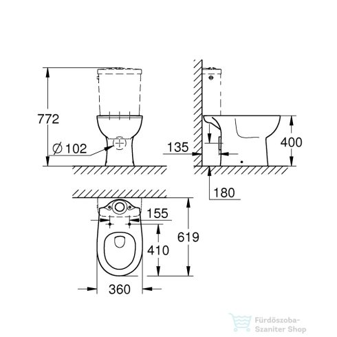 Grohe Bau Ceramic hátsó kifolyású monoblokkos wc,fehér 39428000