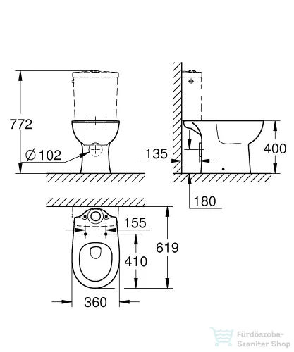 Grohe Bau Ceramic hátsó kifolyású monoblokkos wc,fehér 39428000