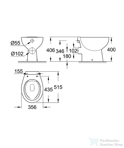 Grohe BAU CERAMIC perem nélküli,mélyöblítéses,hátsó kifolyású álló wc,fehér 39430000