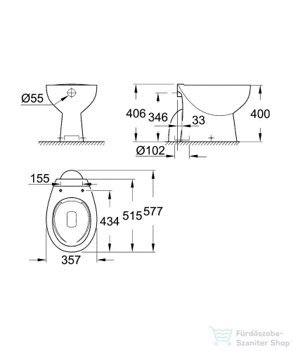 Grohe BAU CERAMIC perem nélküli,mélyöblítéses álló wc,fehér 39431000