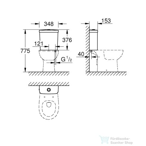 Grohe BAU CERAMIC monoblokkos tartály alsó bekötéssel,fehér 39436000