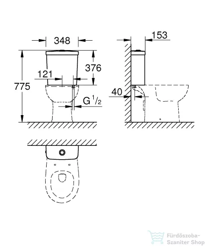 Grohe BAU CERAMIC monoblokkos tartály alsó bekötéssel,fehér 39436000