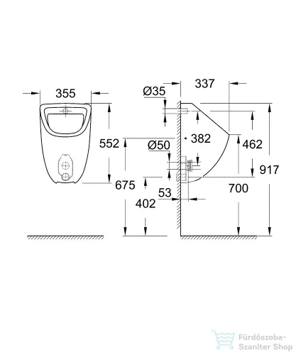 Grohe  BAU CERAMIC rejtett bekötésű vizelde,fehér 39438000