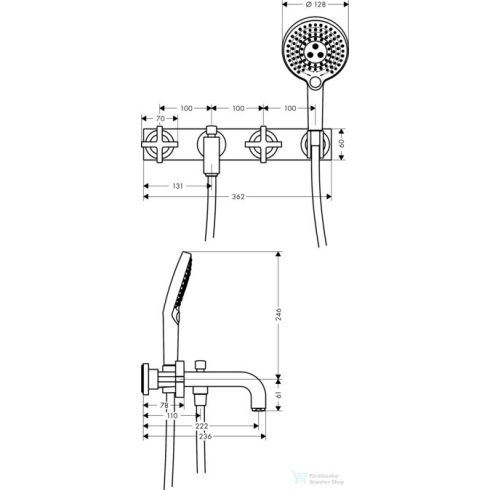 Hansgrohe AXOR Citterio falsík alatti kádtöltő csaptelep zuhanyszettel,szálcsiszolt bronz 39441140
