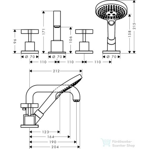 Hansgrohe AXOR Citterio 4 üléses kádtöltő csaptelep zuhanyszettel,szálcsiszolt nikkel 39445820