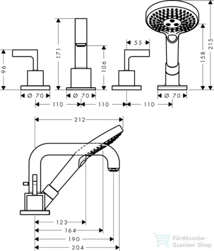 Hansgrohe AXÍOR CITTERIO 4 üléses kádtöltő csaptelep zuhanyszettel,szálcsiszolt nikkel 39446820