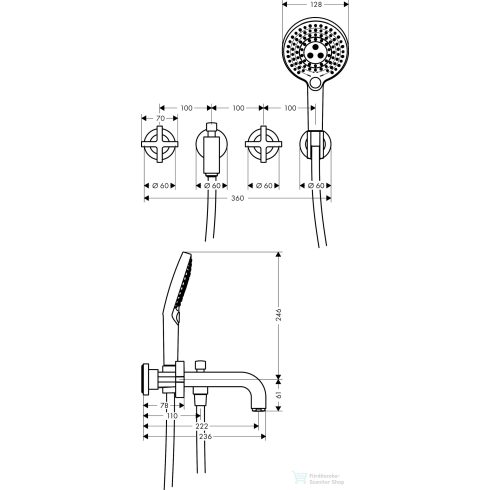 Hansgrohe AXOR CITTERIO falsík alatti kádtöltő csaptelep zuhanyszettel,rozsdamentes acél hatású 39447800
