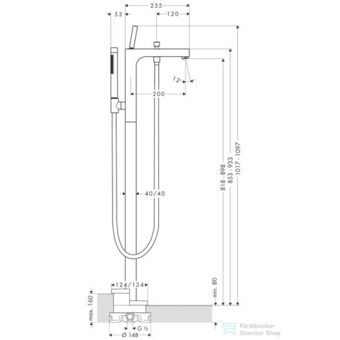 Hansgrohe AXOR CITTERIO szabadon álló kádtöltő csaptelep,rozsdamentes acél hatású 39451800