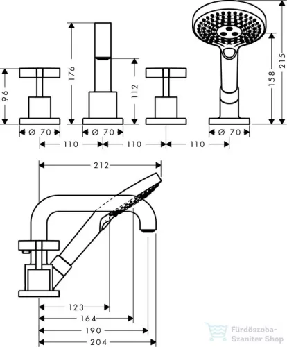 Hansgrohe AXOR CITTERIO 4 üléses peremre szerelhető kádtöltő csaptelep zuhanyszettel,szálcsiszolt arany hatású 39453250