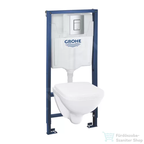 Grohe Solido falra szerelhető WC szett, mélyöblítésű WC soft close ülőkével, Even króm nyomólappal 39467000