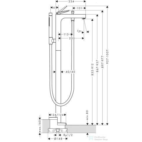Hansgrohe AXOR CITTERIO szabadon álló kádtöltő csaptelep rombuszmetszéses fogantyúval,polírozott vörös arany hatású 39471300