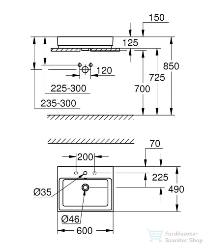 Grohe CUBE CERAMIC 60x49 cm-es pultra ültethető mosdó,fehér 3947700H