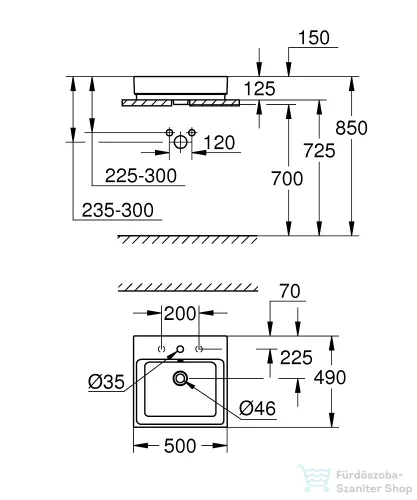 Grohe CUBE CERAMIC 50x49 cm-es pultra ültethető mosdó,fehér 3947800H