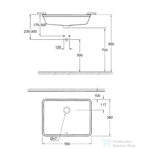 Grohe CUBE CERAMIC 49,2x37 cm-es alulról beépíthető mosdó csaplyuk nélkül,fehér 3948000H
