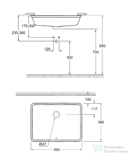 Grohe CUBE CERAMIC 49,2x37 cm-es alulról beépíthető mosdó csaplyuk nélkül,fehér 3948000H