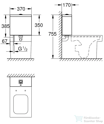 Grohe CUBE CERAMIC monoblokkos tartály alsó bekötéssel,fehér 39490000