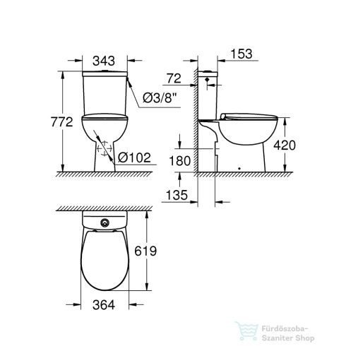 Grohe Bau Ceramic perem nélküli hátsó kifolyásos monoblokkos wc lecsapódásgátlós ülőkével,fehér 39496000