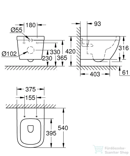 Grohe Euro Ceramic függesztett rimless wc 39538000