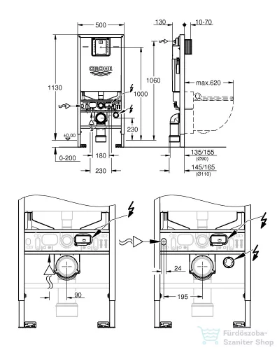 Grohe RAPID SLX wc tartály beépített elektromos aljzattal,bidéfunkciós wc előkészítéssel,39596000
