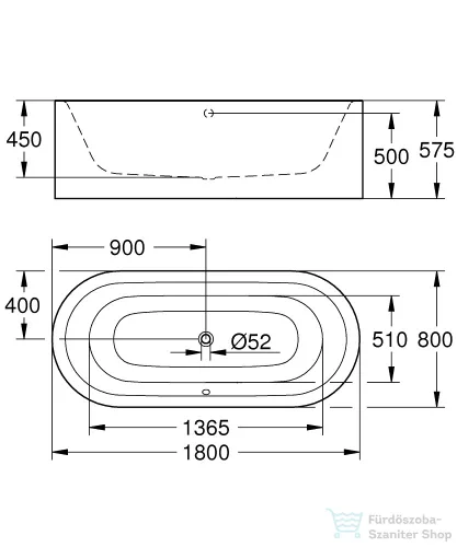 Grohe Essence 180x80 cm-es szabadon álló acél kád,fehér 39729000