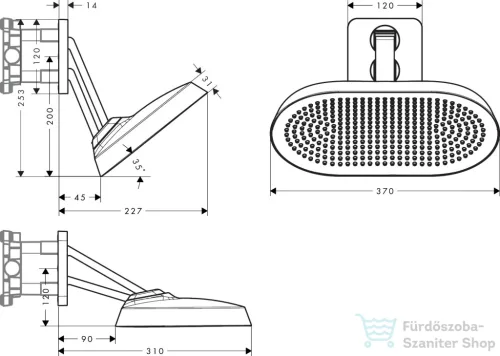 Hansgrohe AXOR SHOWERSPHERE Ecosmart 37x22 cm-es 2 funkciós, állítható esőztető zuhanykarral, alaptest nélkül, szálcsiszolt bronz 39746140